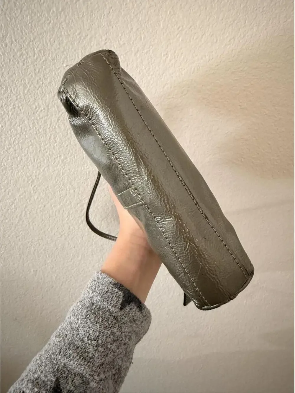 Vintage Gray Patent Leather Turnlock Wristlet